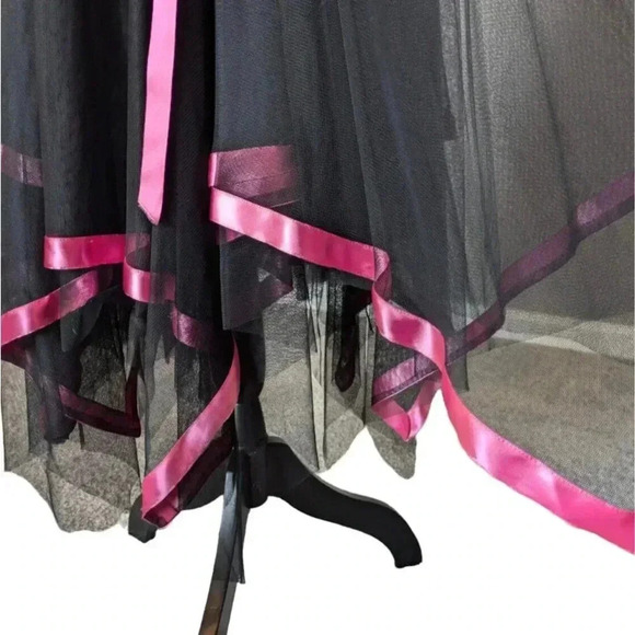 Cache VTG 90s Y2K Black Strapless Tulle Mesh Handkerchief Hem Dress Ruched Goth - Picture 7 of 8